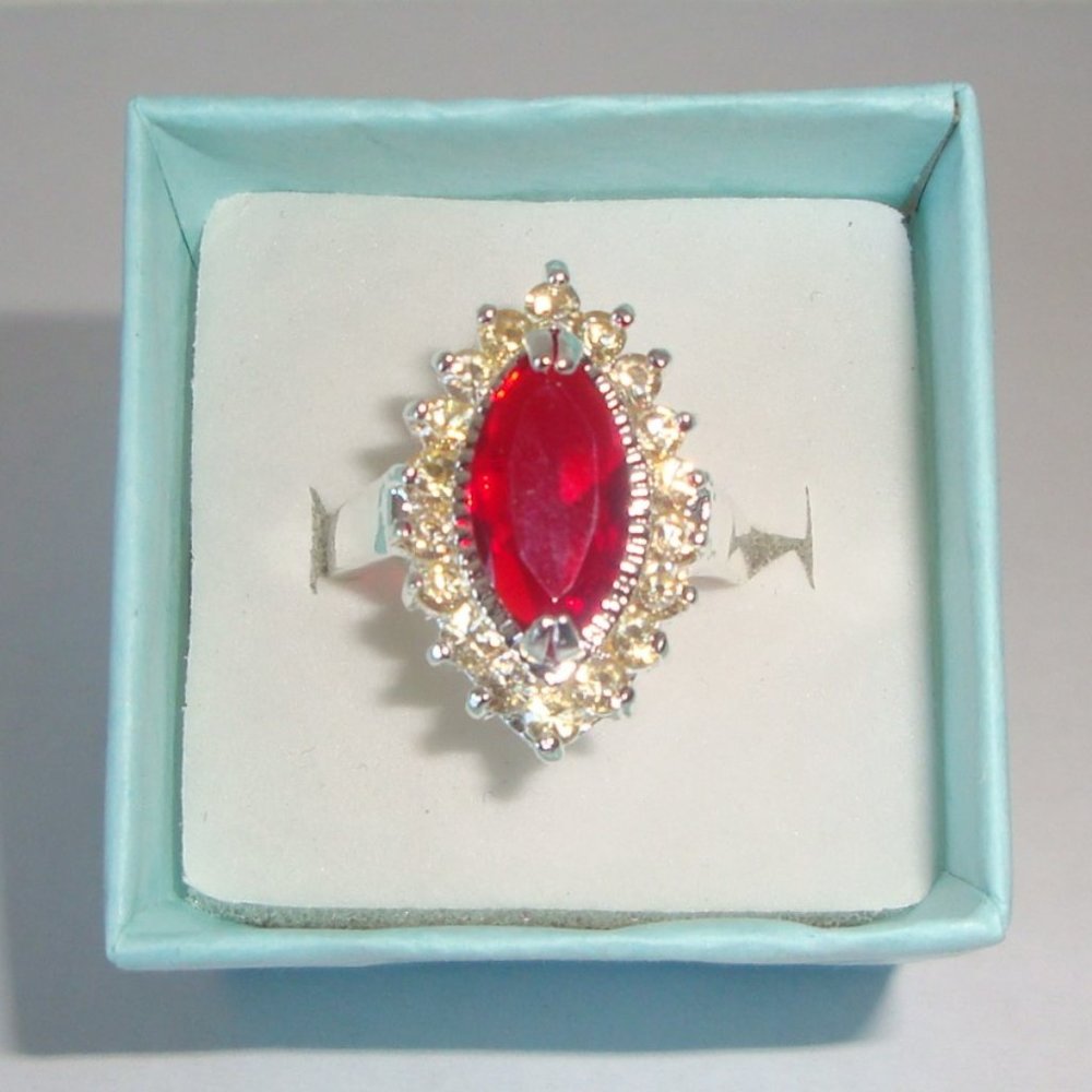 925 Silver Plated Red Fire Garnet/Citrine Ring